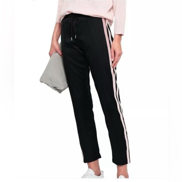 SANDRO PARIS  PINK VELVET SIDE STRIPE BLACK TRACK PANTS - Picture 1 of 7